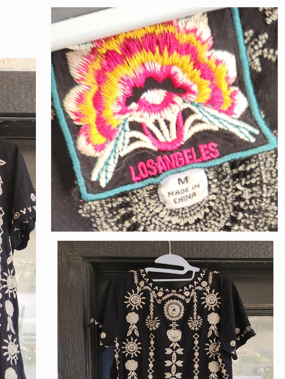 Johnny Was  Embroidered Black Top with Cream Floral Motif - Picture 4 of 4